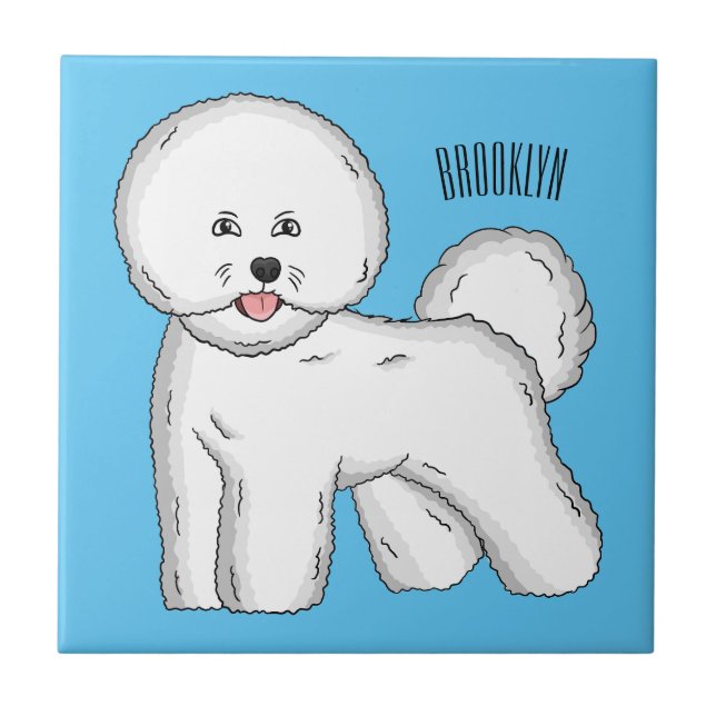 Bichon frise dog cartoon illustration tile (Front)