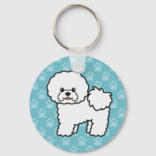 Bichon Frise Dog Cute Cartoon Illustration Key Ring