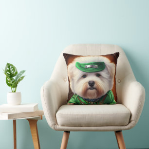 Bichon Frisé Dog Driving Bike St. Patrick's Day  Cushion