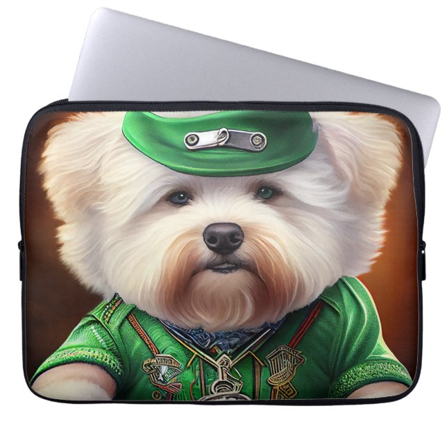 Bichon Frisé Dog Driving Bike St. Patrick's Day Laptop Sleeve (Front)