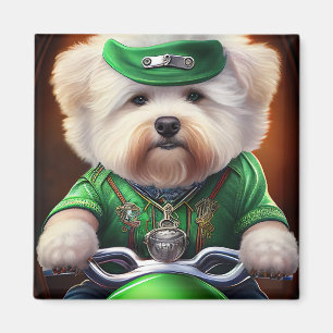 Bichon Frisé Dog Driving Bike St. Patrick's Day Magnet