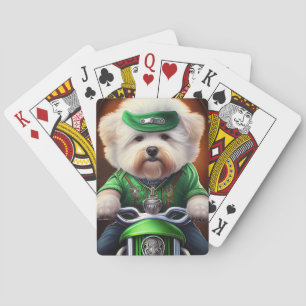 Bichon Frisé Dog Driving Bike St. Patrick's Day Playing Cards