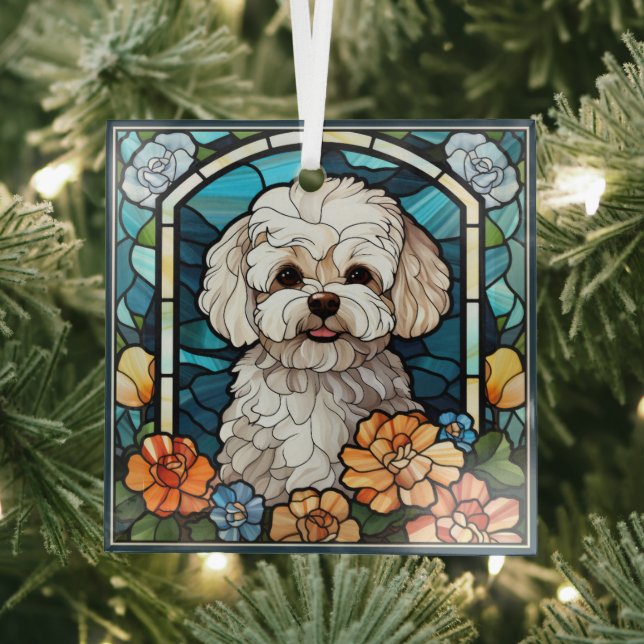 Bichon Frise Dog Glass Ornament  (Insitu)
