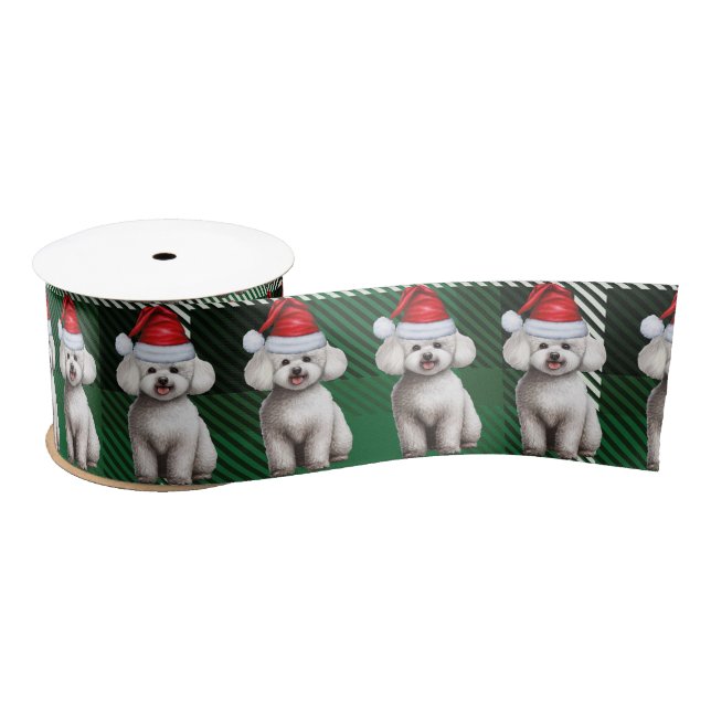 Bichon Frise Dog Holiday Plaid Funny Christmas Satin Ribbon (Spool)