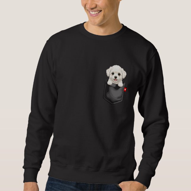 Bichon Frise Dog in Pocket Peeking Cute Puppy Dog Sweatshirt (Front)