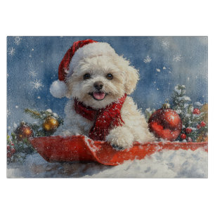 Bichon Frise Dog in Sledge Let it Snow Christmas  Cutting Board