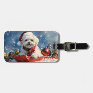 Bichon Frise Dog in Sledge Let it Snow Christmas  Luggage Tag