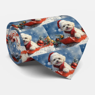 Bichon Frise Dog in Sledge Let it Snow Christmas  Tie
