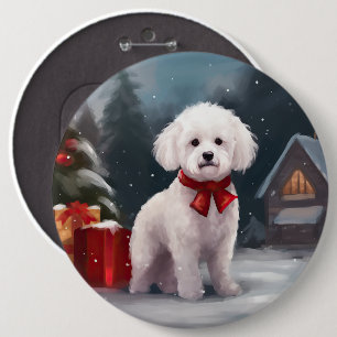Bichon Frise Dog in Snow Christmas 6 Cm Round Badge