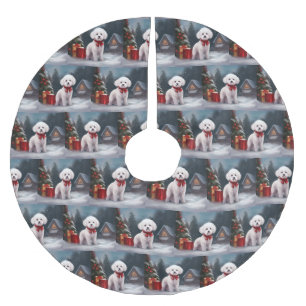 Bichon Frise Dog in Snow Christmas Brushed Polyester Tree Skirt