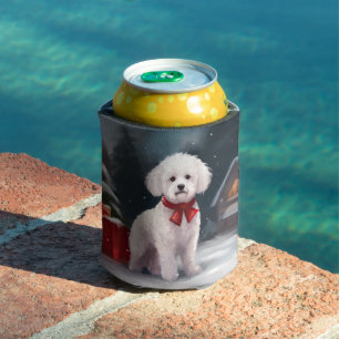 Bichon Frise Dog in Snow Christmas Can Cooler