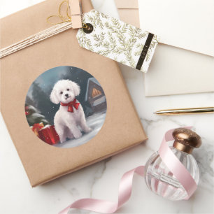 Bichon Frise Dog in Snow Christmas  Classic Round Sticker