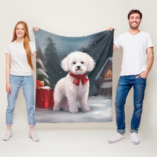Bichon Frise Dog in Snow Christmas  Fleece Blanket