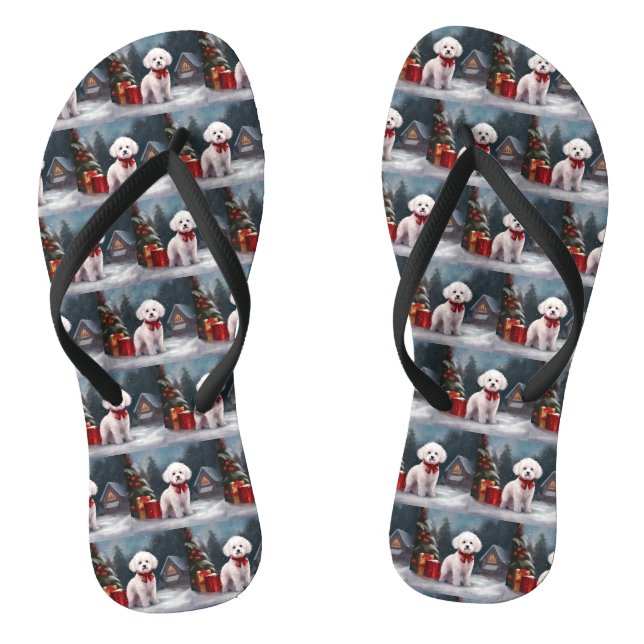 Bichon Frise Dog in Snow Christmas  Jandals (Footbed)