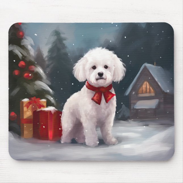 Bichon Frise Dog in Snow Christmas  Mouse Pad (Front)