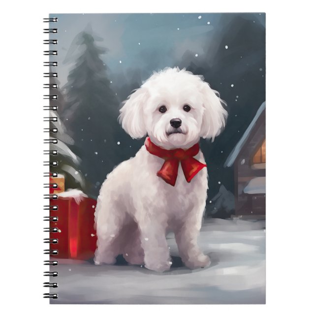 Bichon Frise Dog in Snow Christmas  Notebook (Front)