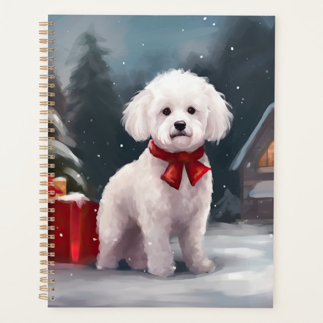Bichon Frise Dog in Snow Christmas  Planner (Front)