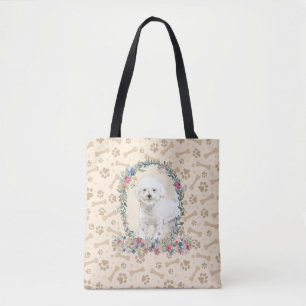 Bichon Frise Dog Paw Print & Dog Bone Cute  Tote Bag