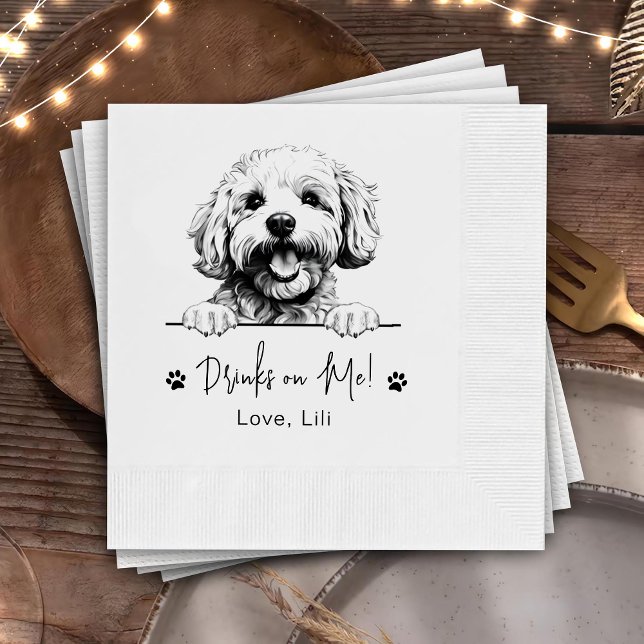 Bichon Frise Dog Personalised Drinks On Me Napkin (Creator Uploaded)