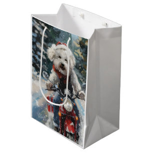 Bichon Frise Dog Riding Motorcycle Christmas Medium Gift Bag