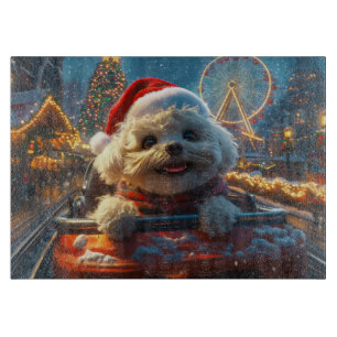Bichon Frise Dog Roller Coaster Christmas Cutting Board