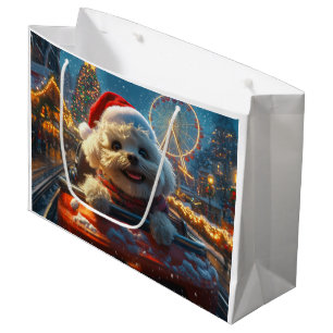 Bichon Frise Dog Roller Coaster Christmas Large Gift Bag