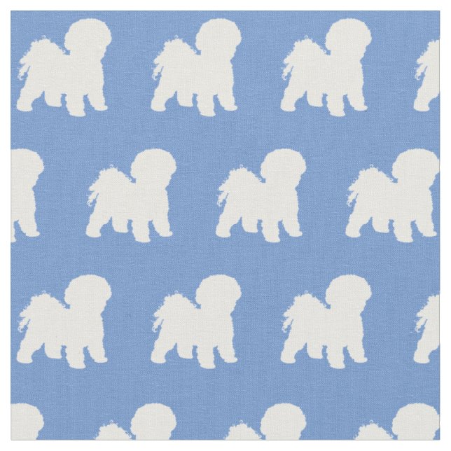 Bichon Frise Dog Silhouette Pet Light Blue Fabric (Close Up)