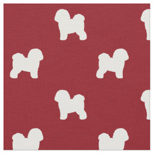 Bichon Frise Dog Silhouettes Pattern Red and White Fabric
