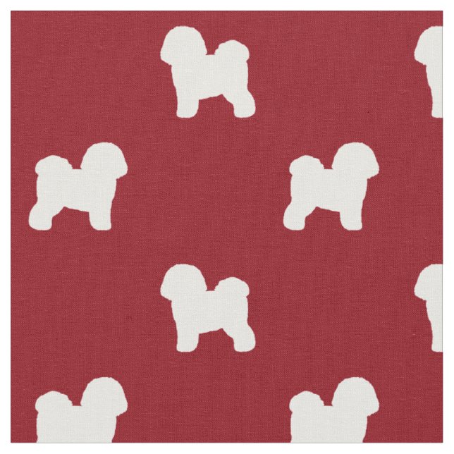 Bichon Frise Dog Silhouettes Pattern Red and White Fabric (Close Up)