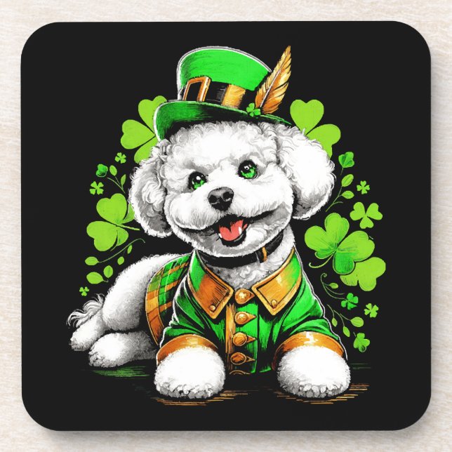 Bichon Frise Dog St Patrick's Day Coaster (Front)