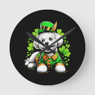 Bichon Frise Dog St Patrick's Day Round Clock