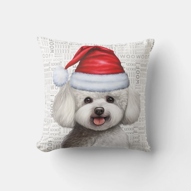 Bichon Frise Dog Watercolor Christmas Cushion (Front)