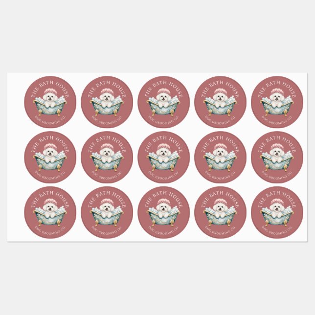Bichon Frise Dog Waterproof Sticker Sheet - Pink (Sheet)