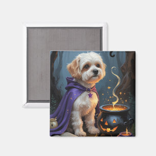Bichon Frise Dog Whimsical Halloween Painting Magnet