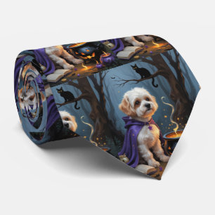 Bichon Frise Dog Whimsical Halloween Painting Tie
