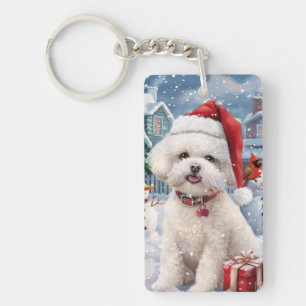 Bichon Frise Dog Winter Wonderland Christmas Joy Key Ring