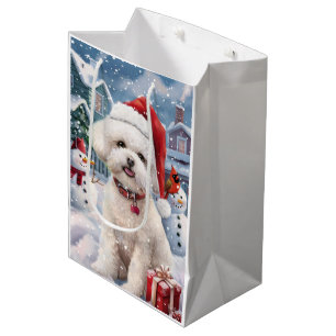 Bichon Frise Dog Winter Wonderland Christmas Joy Medium Gift Bag