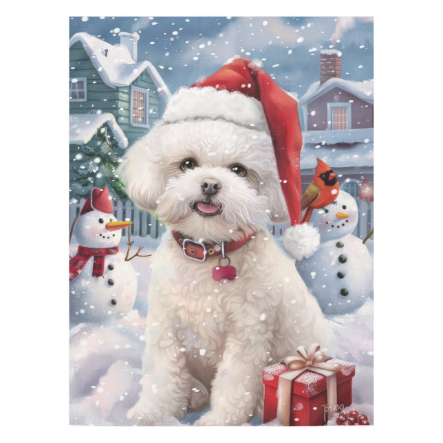 Bichon Frise Dog Winter Wonderland Christmas Joy Tablecloth (Front)