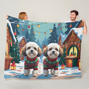 Bichon Frise Dogs Christmas Snow Holiday Fleece Blanket