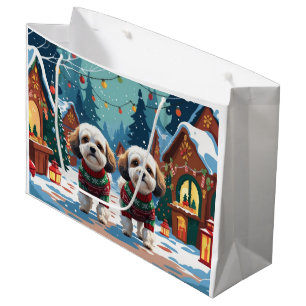 Bichon Frise Dogs Christmas Snow Holiday Large Gift Bag