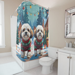 Bichon Frise Dogs Christmas Snow Holiday Shower Curtain