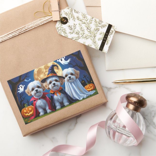 Bichon Frise Dogs Pumpkin Halloween Funny  Rectangular Sticker (Gifting)