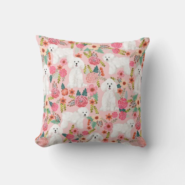 Bichon Frise floral dog pillow (Front)