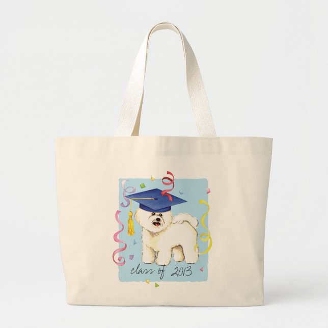 Bichon Frise Graduate Large Tote Bag (Front)