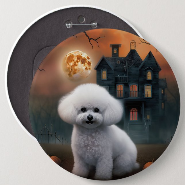 Bichon Frise Halloween Scary  6 Cm Round Badge (Front & Back)