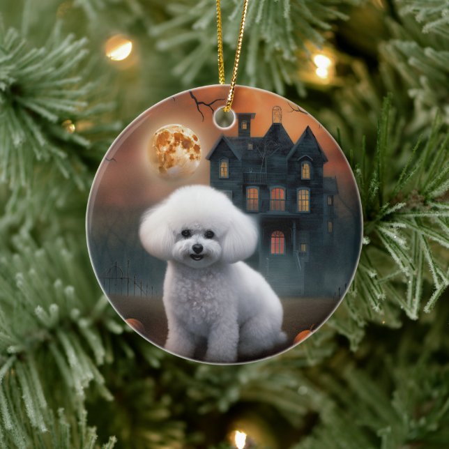 Bichon Frise Halloween Scary  Ceramic Tree Decoration (Tree)