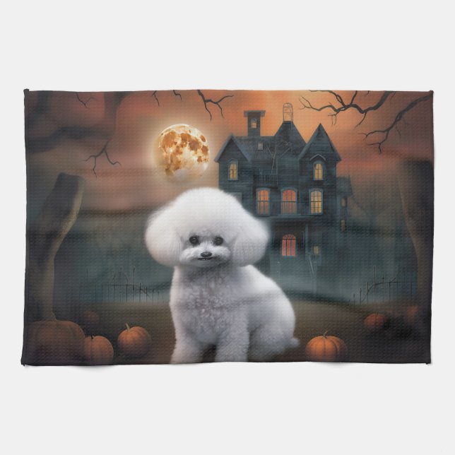 Bichon Frise Halloween Scary  Tea Towel (Horizontal)