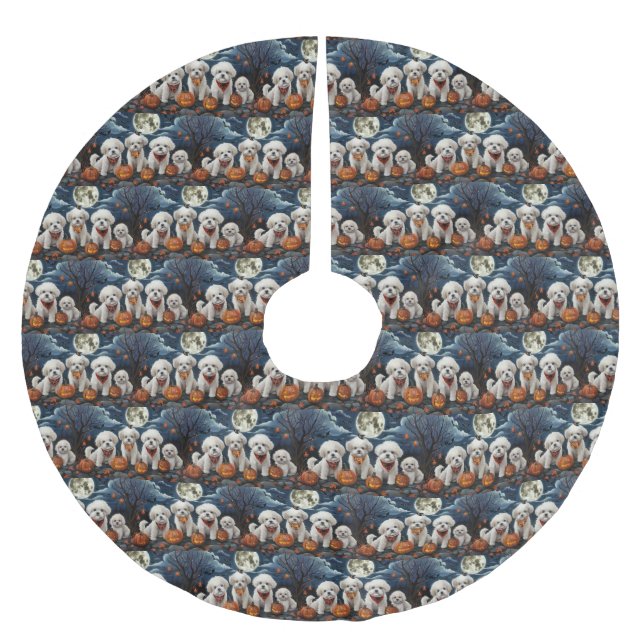 Bichon Frise Halloween Spooky Brushed Polyester Tree Skirt (Front)
