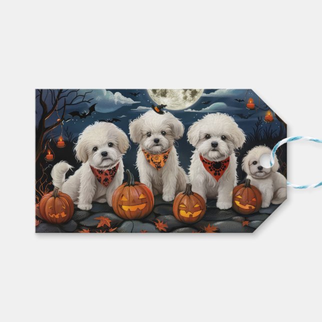 Bichon Frise Halloween Spooky Gift Tags (Front (Horizontal))