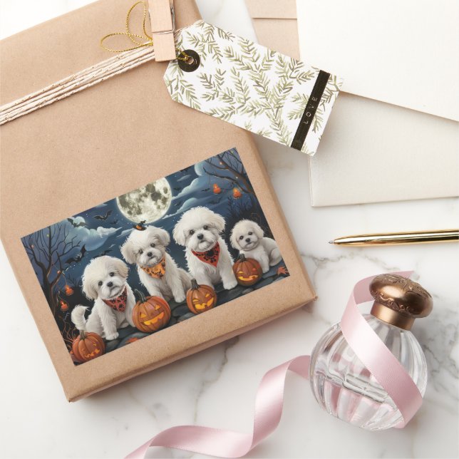 Bichon Frise Halloween Spooky Rectangular Sticker (Gifting)
